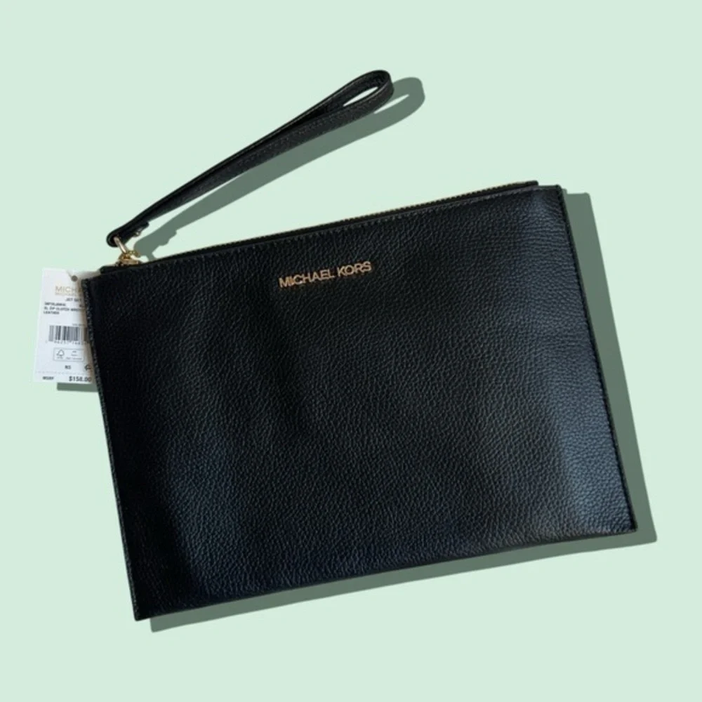 NWT MICHAEL KORS XL Zip Clutch Leather Wristlet